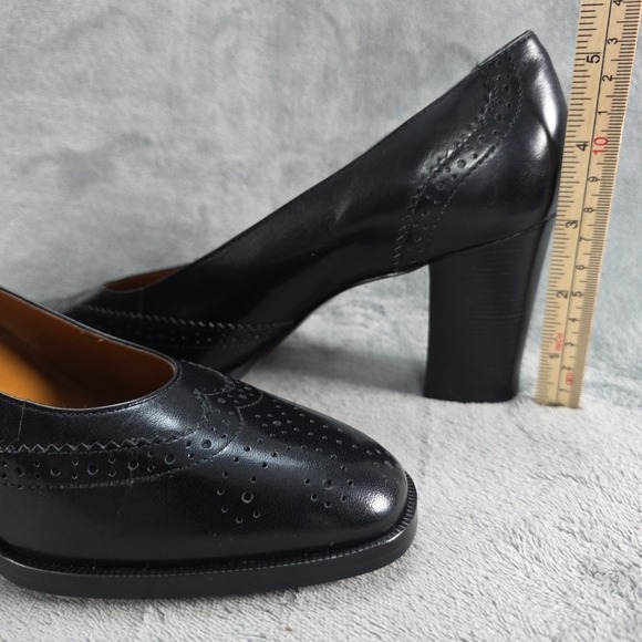 Etienne Aigner Brogue Cap-Toe Block‎ Heel Pump Black  Leather Women's Size US 8M - Picture 5 of 8